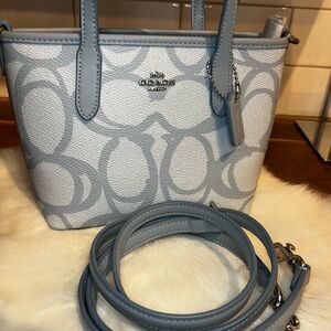 Coach City Mini Tote Bag In Sketch Signature Canvas CBM64 Silver/Ice Blue NWT